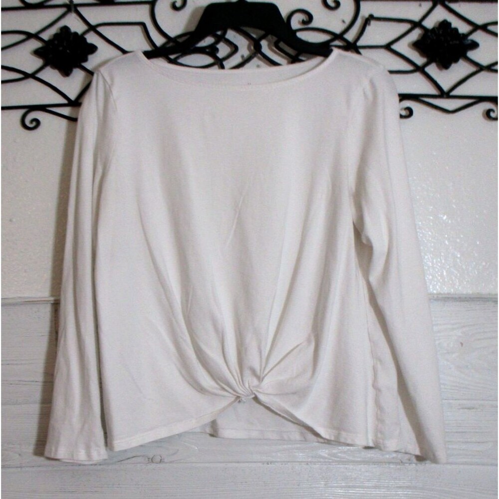 J.Jill Women's Knit Top Size PM Long Sleeve White Round Neck